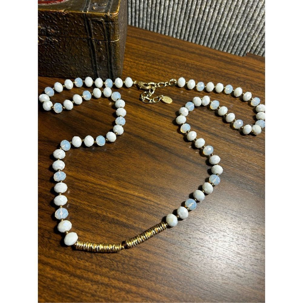 Stella & Ruby long white and gold beaded necklace - faceted beads